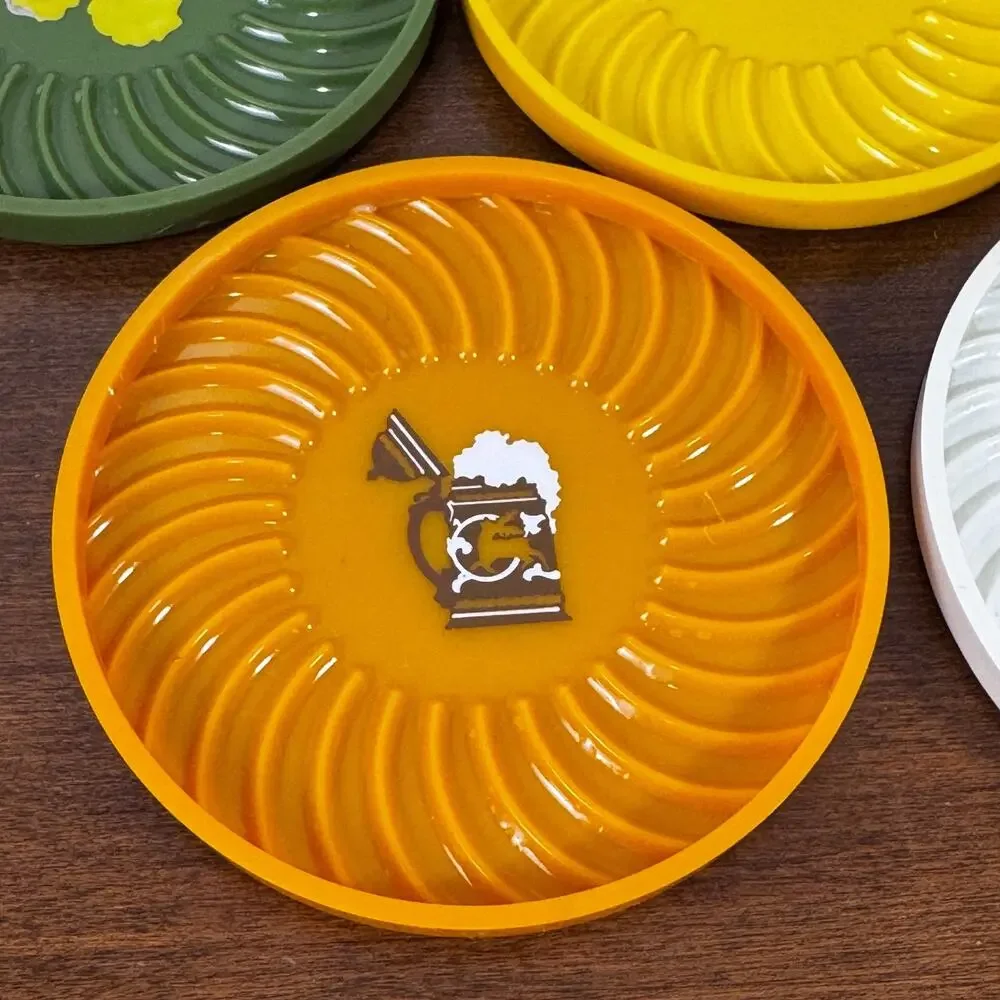 Vintage Plastic Advertising Coasters Salesman Samples with Holder Set of 5